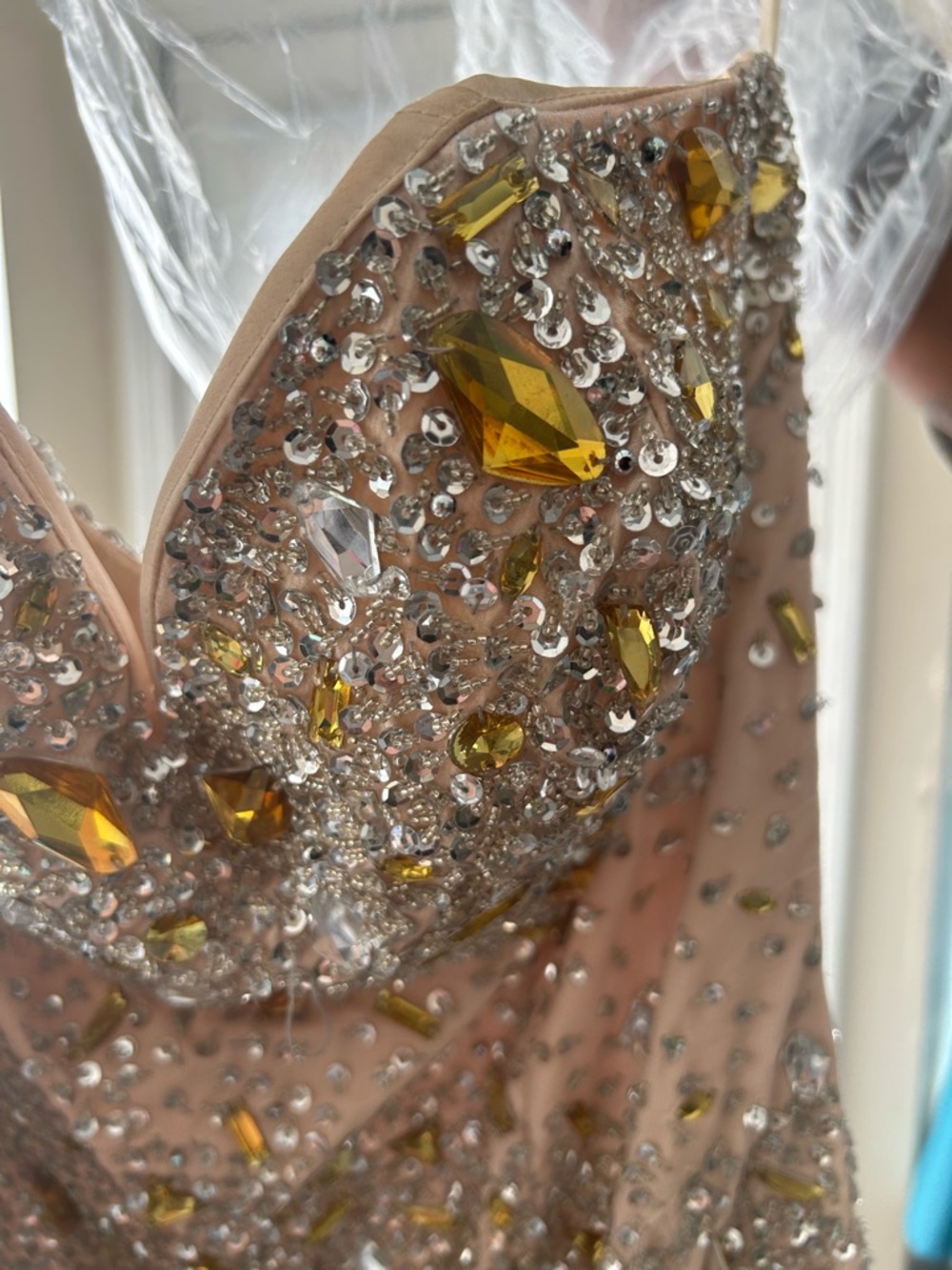 Terani Couture Peach Evening Dress with Gold Logo Tag - Picture 9 of 10